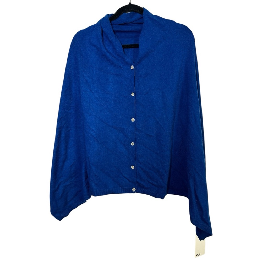 Puli Royal Blue Buttoned Poncho Sweater Soft Stretchy Size One Size New with tag